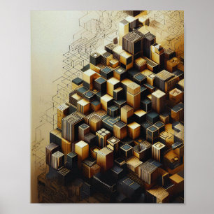 Modernes Hexagonal-Gold- und Abstrakt-Schwarz-Wall Poster
