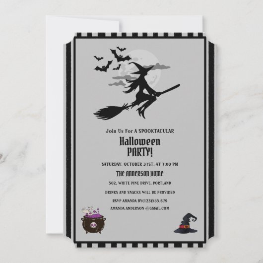 Modernes Hexengebräu Grau-Schwarzes Halloween-Part Einladung (Vorderseite)