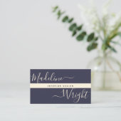 Modernes Highlight | Script Navy Ivory Luxus Visitenkarte (Stehend Vorderseite)