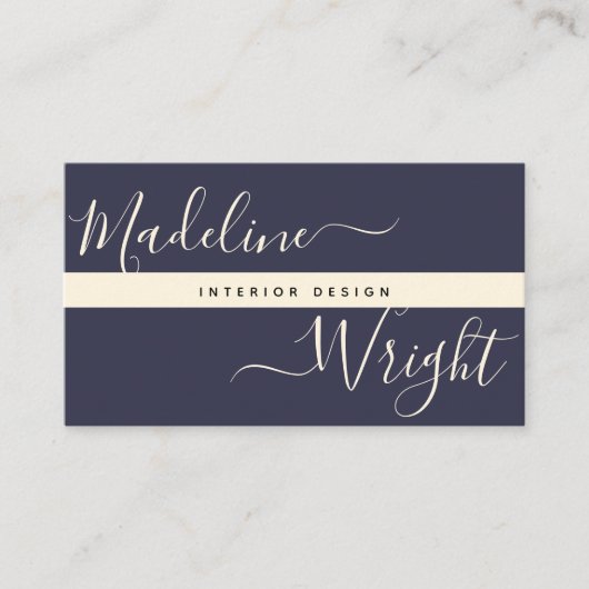 Modernes Highlight | Script Navy Ivory Luxus Visitenkarte (Vorderseite)