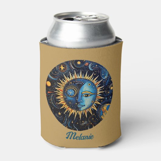 Modernes Himmelsgalaxie Sun Moon Monogram Dosenkühler (Kanne Vorderseite)