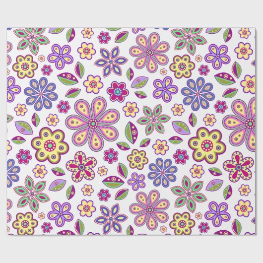 Modernes Hippie Floral Muster | Botanisch Geschenkpapier (Flach)