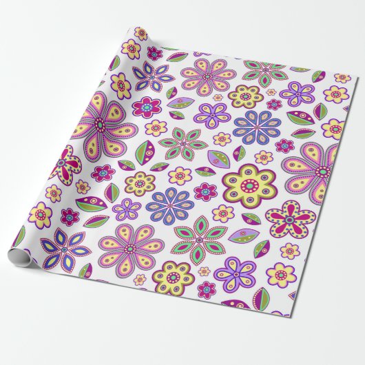 Modernes Hippie Floral Muster | Botanisch Geschenkpapier (Ungerollt)