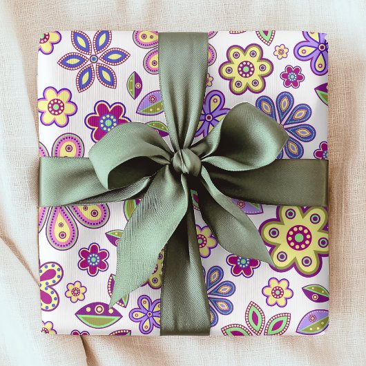 Modernes Hippie Floral Muster | Botanisch Geschenkpapier