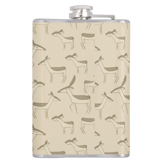 Modernes Hirschbild Beige Muster Flachmann (Rückseite)