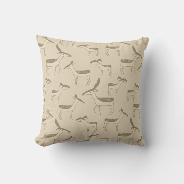 Modernes Hirschbild Beige Muster Kissen (Vorderseite)