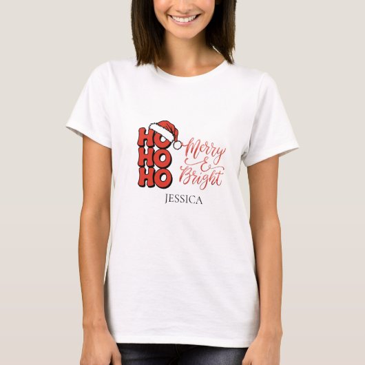 Modernes Ho Ho Ho Frohe und helle Weihnachtsnamen T-Shirt (Vorderseite)