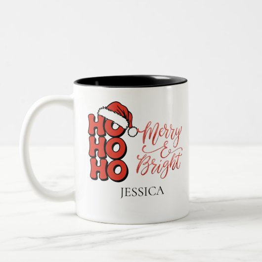 Modernes Ho Ho Ho Frohe und helle Weihnachtsnamen Zweifarbige Tasse (Links)