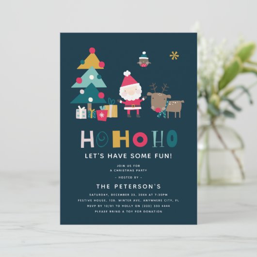 Modernes HO HO HO Weihnachts-Party Einladung (Stehend Vorderseite)