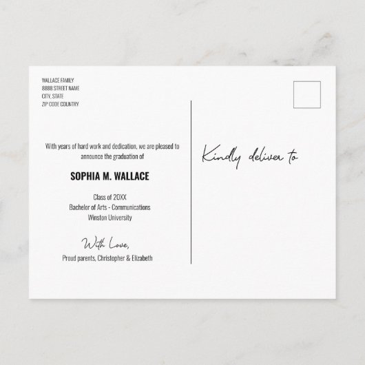 Modernes Hochschulstudium für das benutzerdefinier Ankündigungspostkarte (Rückseite)