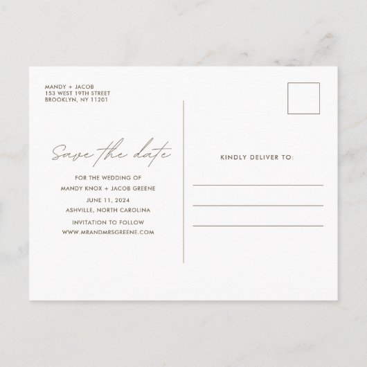 Modernes Hochzeit im Herbst Foto Boho Save the Dat Ankündigungspostkarte (Rückseite)