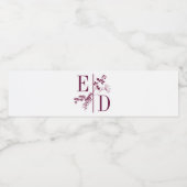 Modernes Hochzeitburgundy Initials Water Bottle La Wasserflaschenetikett (Einzelnes Label)