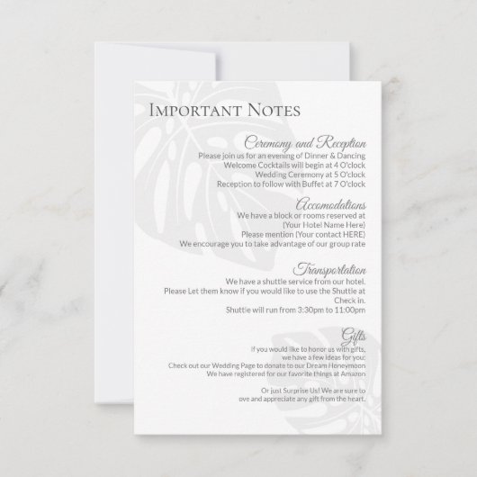 Modernes Hochzeitinformationsblatt RSVP Karte (Vorderseite)