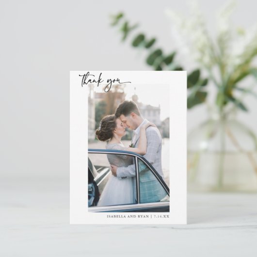 Modernes Hochzeitkalligrafie-Foto Vielen Dank Postkarte (Stehend Vorderseite)