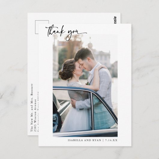 Modernes Hochzeitkalligrafie-Foto Vielen Dank Postkarte (Vorne/Hinten)