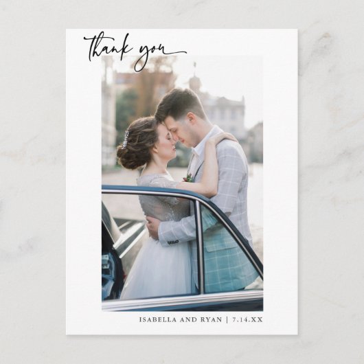 Modernes Hochzeitkalligrafie-Foto Vielen Dank Postkarte (Vorderseite)