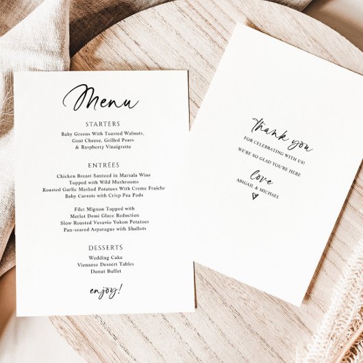 Modernes Hochzeitmenü mit einfacher Handschrift Menükarte