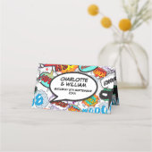 Modernes Hochzeitsbuch mit farbenfrohen typografis Platzkarte (Rückseite)