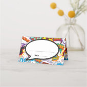 Modernes Hochzeitsbuch mit farbenfrohen typografis Platzkarte (Vorderseite)