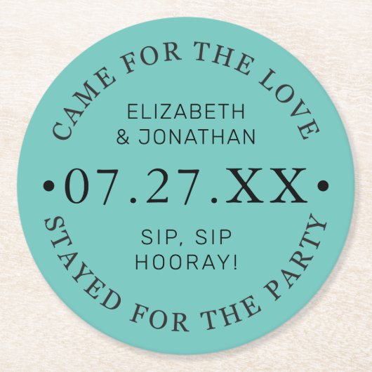 Modernes Hochzeitsdatum für maßgeschneiderte Hochz Runder Pappuntersetzer (Vorderseite)