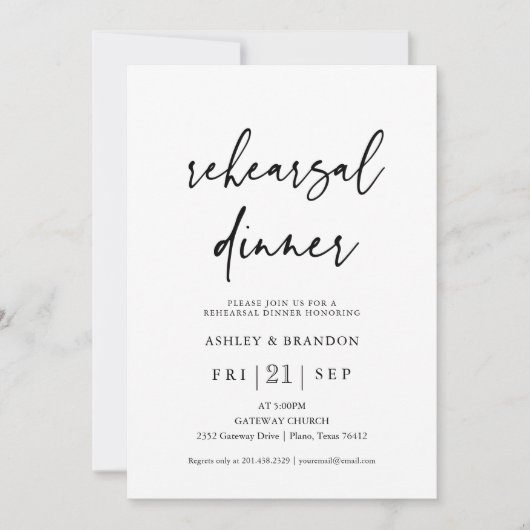 Modernes Hochzeitsessen mit Probe Einladung (Vorderseite)