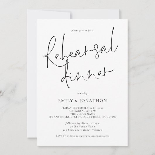 Modernes Hochzeitsessen mit Probe Einladung (Vorderseite)