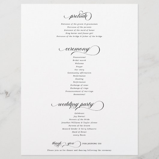 Modernes Hochzeitsfeierprogramm (Rückseite)