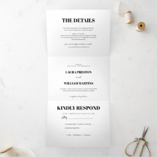 Modernes Hochzeitsfest mit UAWG und Details Dreifach Gefaltete Einladung