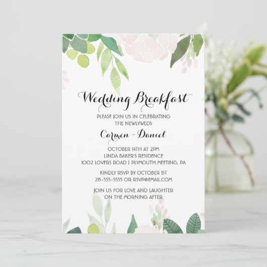 Modernes Hochzeitsfrühstück mit tropischem Flair Einladung (Stehend Vorderseite)