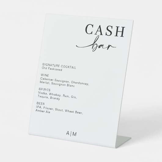 Modernes Hochzeitsgeld-Bar | Bar Drink Menu Sign Sockelschild (Vorderseite)