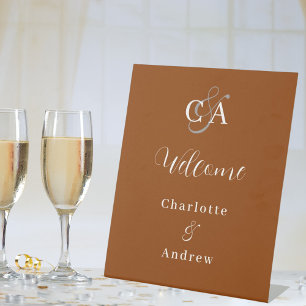 Modernes Hochzeitsgeschenk in Orangetönen Sockelschild