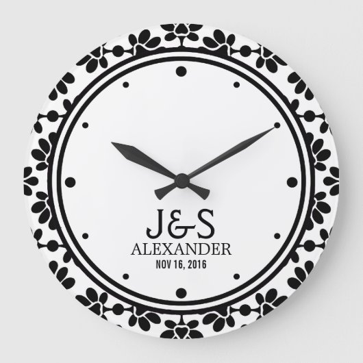 Modernes Hochzeitskaffee Personalisiert Große Wanduhr (Vorderseite)