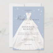 Modernes Hochzeitskleid auf blauem Sparkle-Brautpa Einladung (Vorderseite)