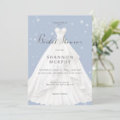 Modernes Hochzeitskleid auf blauem Sparkle-Brautpa Einladung (Stehend Vorderseite)