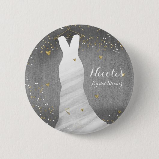 Modernes Hochzeitskleid Confetti Hearts Brautparty Button (Vorderseite)