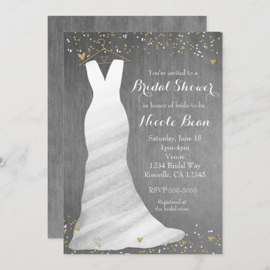 Modernes Hochzeitskleid Confetti Hearts Brautparty Einladung (Vorne/Hinten)