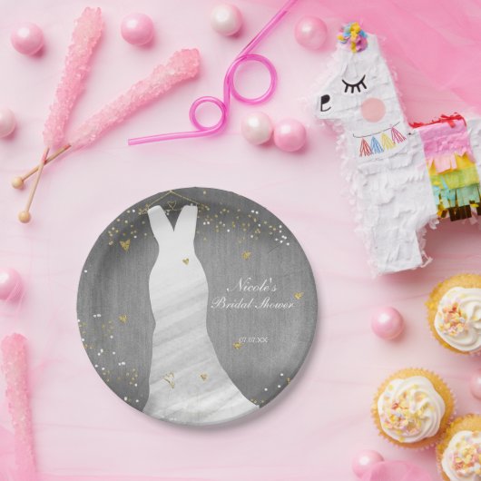 Modernes Hochzeitskleid Confetti Hearts Brautparty Pappteller (Party)