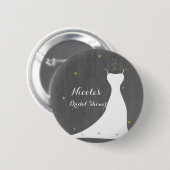 Modernes Hochzeitskleid & Gold Hearts Brautparty Button (Vorne & Hinten)