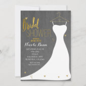 Modernes Hochzeitskleid & Gold Hearts Brautparty Einladung (Vorderseite)