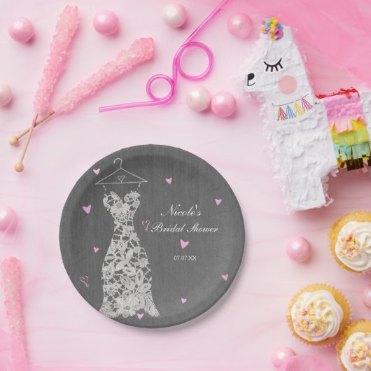 Modernes Hochzeitskleid Grau Chic Brautparty Pappteller (Party)