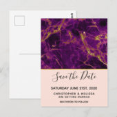 Modernes Hochzeitsmarmor mit Lila und goldenen Mar Postkarte (Vorne/Hinten)