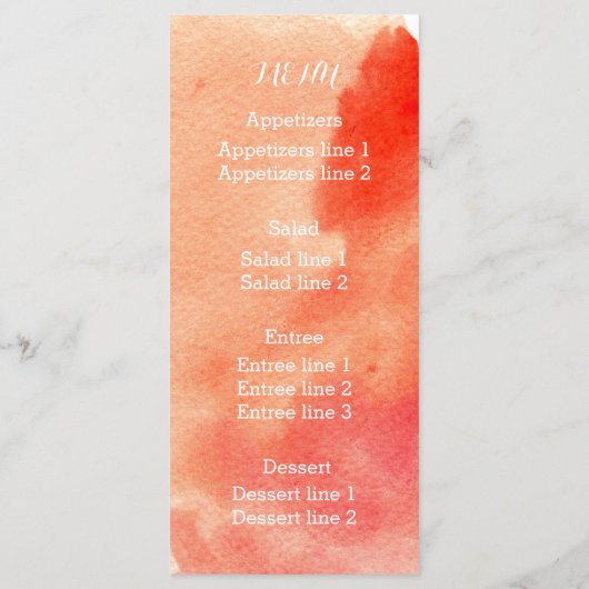 Modernes Hochzeitsmenü für das Korallenriff in Aqu Menükarte (Rückseite)