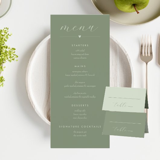 Modernes Hochzeitsmenü in Colorblock | Dunkle Sage Menükarte