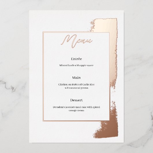 Modernes Hochzeitsmenü mit gemalteter Folie Folieneinladung (Vorderseite)