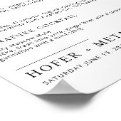 Modernes Hochzeitsmenü mit Minimalistischem Hochze Poster (Ecke)