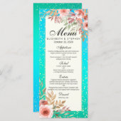 Modernes Hochzeitsmenü Rosa Aquamarines Flora-Conf Menükarte (Vorne/Hinten)
