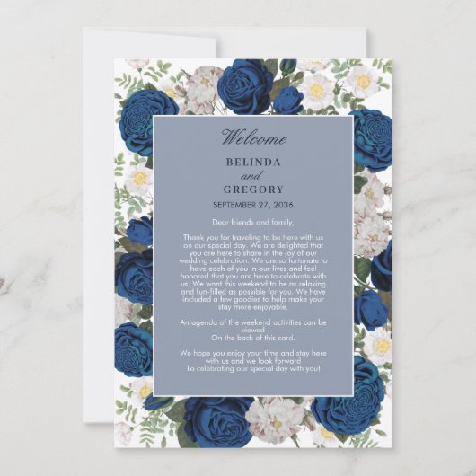 Modernes Hochzeitspaar mit blauer Flora (Vorderseite)