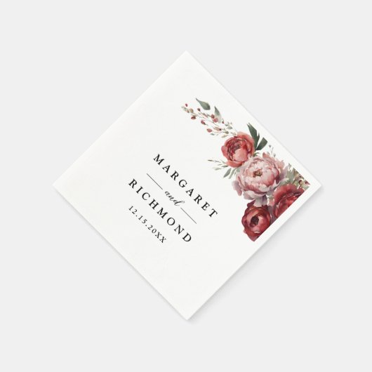 Modernes Hochzeitspapier mit rustikalem Burgunder Serviette (Ecke)