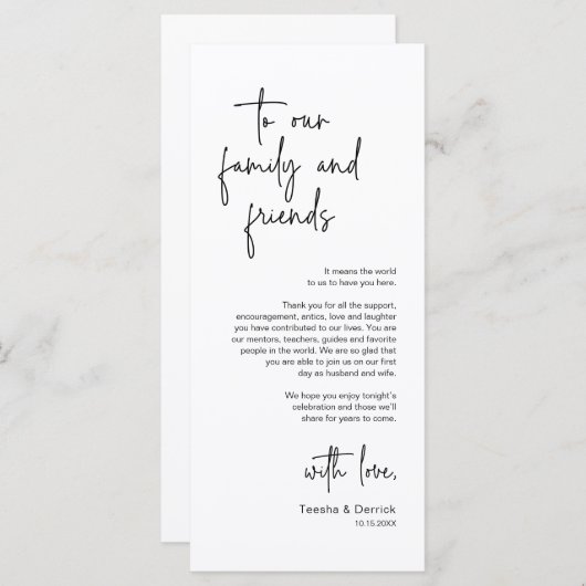 Modernes Hochzeitsplatz - Abendessen dank Karte (Vorne/Hinten)