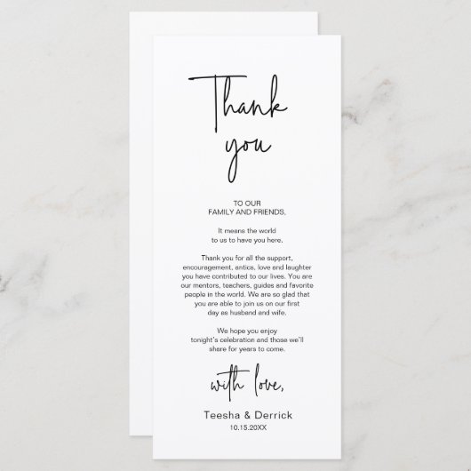 Modernes Hochzeitsplatz - Abendessen dank Karte (Vorne/Hinten)